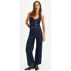 NWT Rolla's Dark Wash Denim Halter Jumpsuit Size Small In Vintage Indigo